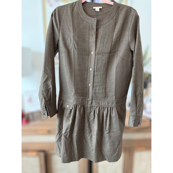 J. Crew 100% Merino Wool Pintuck Dropped-Waist Shirt Dress Brown Womens Size 6 - Picture 3 of 14